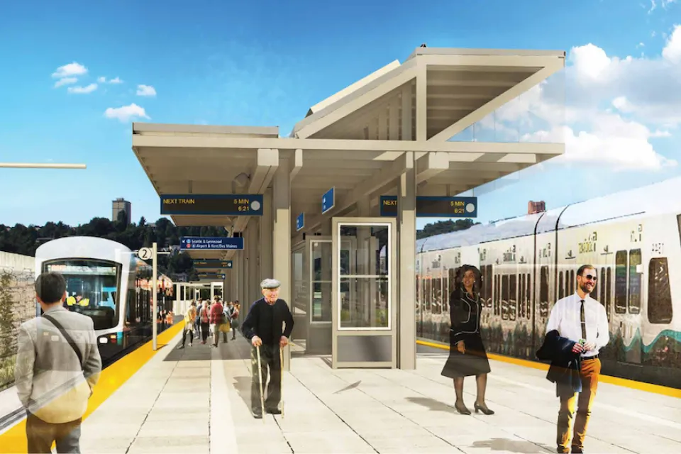 Rendering of proposed East Link light rail station.